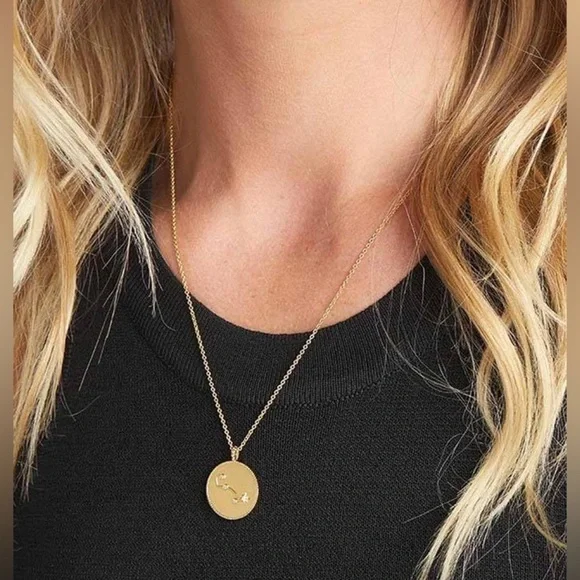 Gorjana 18k Gold Plated Brass Capricorn Opalite Astrology Coin Necklace - Picture 2 of 4